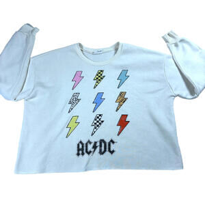 ACDC Sweatshirt Womens M Cropped Graphic Rock Band Vintage Y2K Pullover Top Box